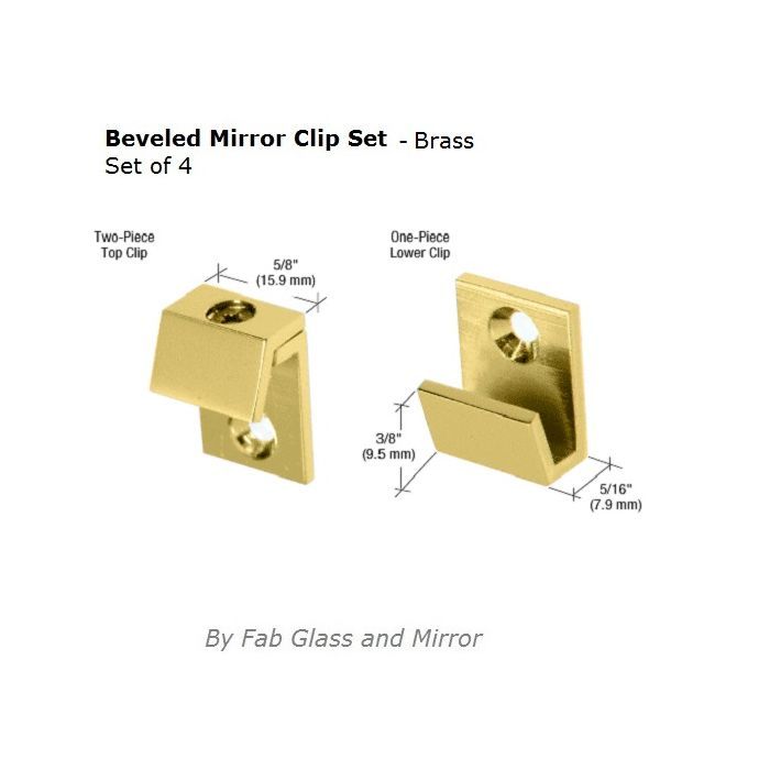 Beveled Mirror Clip Set 5/8 inch Wide - Brass