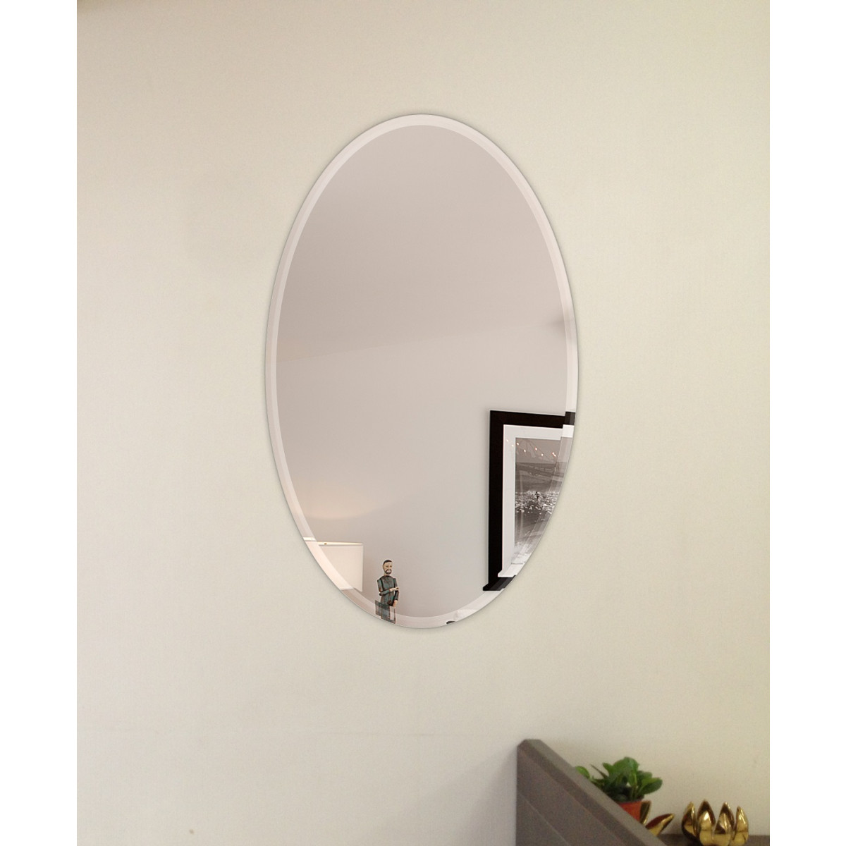 Glass Oval Shaped Mirror Sticker, Size: 30L x 20W cm, Size/Dimension: 30l X  20w Centimeters